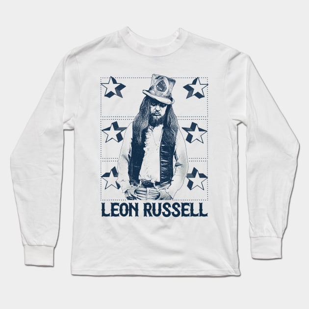 Leon Russell / Retro Vintage Faded Look Fan Art Design Long Sleeve T-Shirt by DankFutura